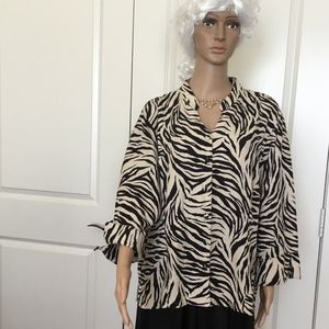 Silkland Zebra Print Top 2X Sleeve 3/4